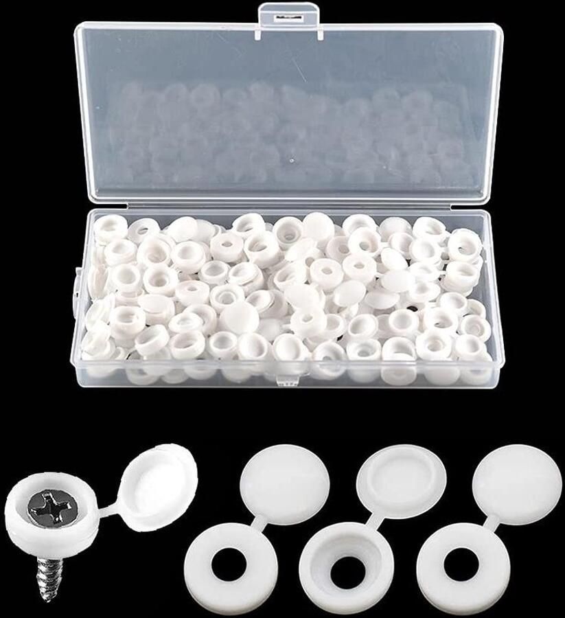 Premium Plastic Scharnierende Schroefdeksels Set van 100 Flip-tops voor Nummer 6 8 Schroeven Zelftappende Decoratieve voor Meubels Kast Plank Wit