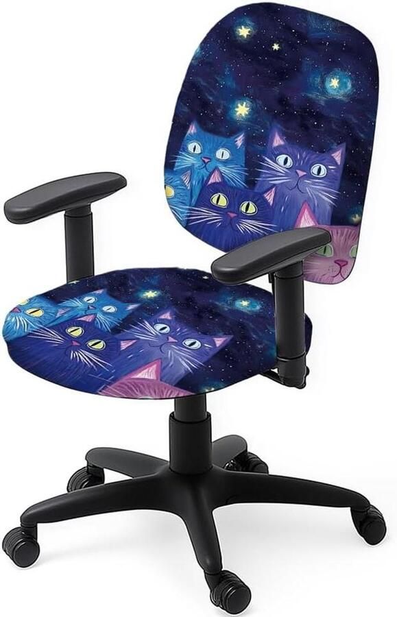 Premium Polyester Bureaustoelhoesset 2 stuks Galaxy Cat Print Kat Ster Universele Bureau Draaiende Stoel Computer Stoel Kantoor Geschenken