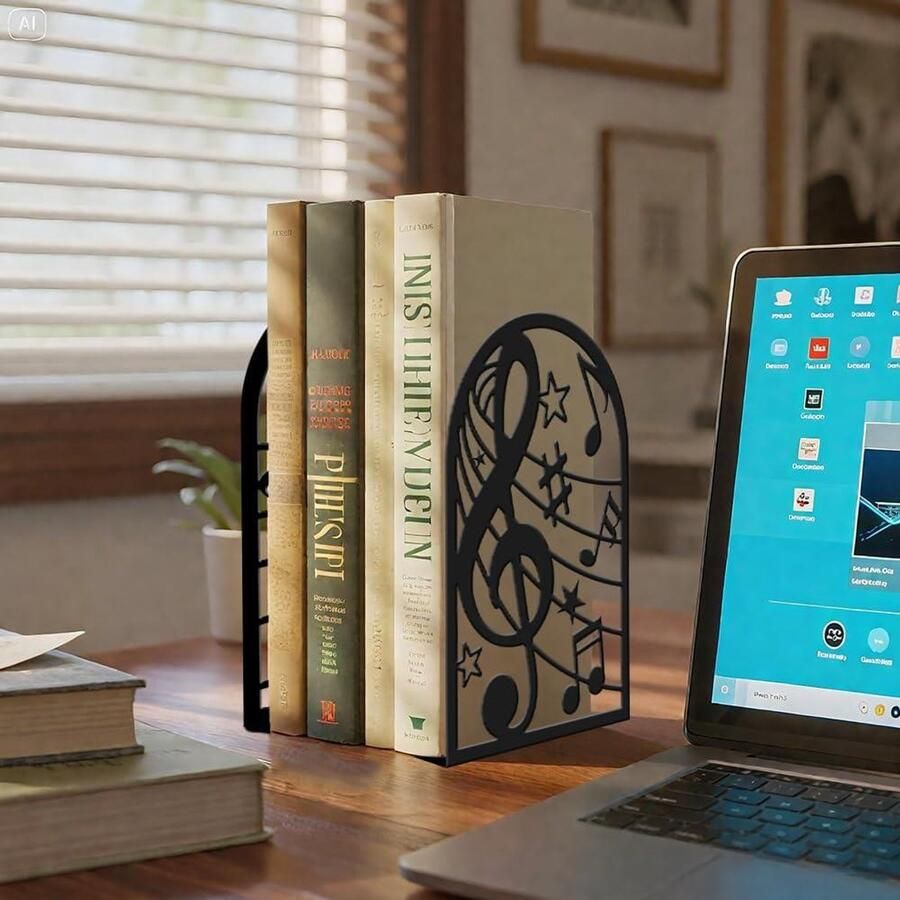 Premium Robuuste boekensteunen van metaal in zwart Muzieknoten decoratie Geschikt voor bureau thuis bibliotheek Set van 2 stuks