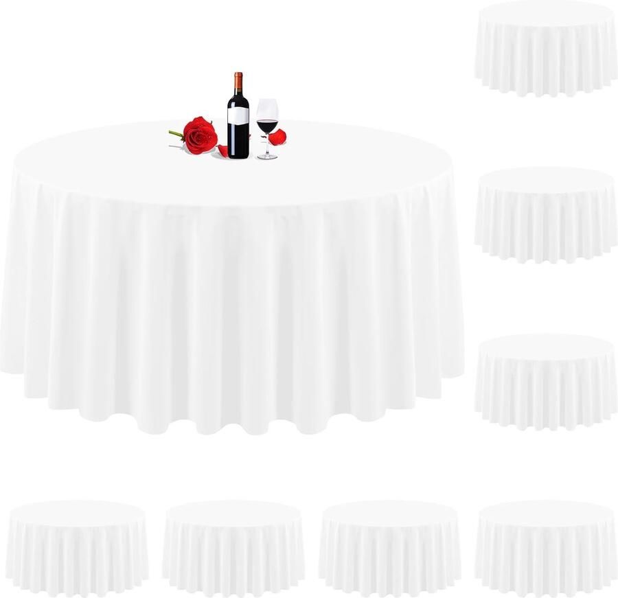 Premium rond tafelkleed 8 stuks wit polyester 305 cm