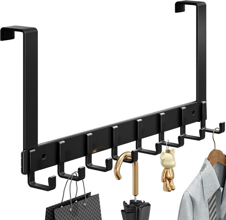 Premium Ruimte Deurkapstok Met 6 Haken-Deurhanger-Kapstok Hangend zwart