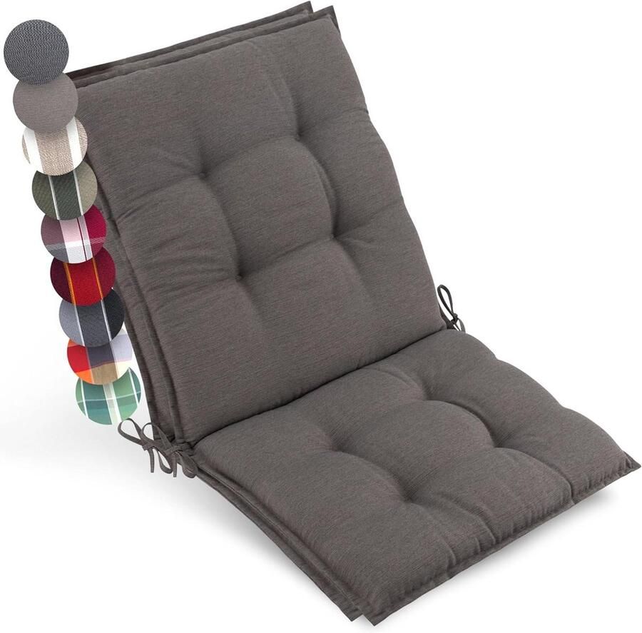 Premium Set of 2 Low Backrest Cushion 100x50cm Sun-NL – UV Resistant & 8cm Thick Cushion Garden Chair Cushion Non-Slip Fastening Bands – Solid Fabric Taupe Striped