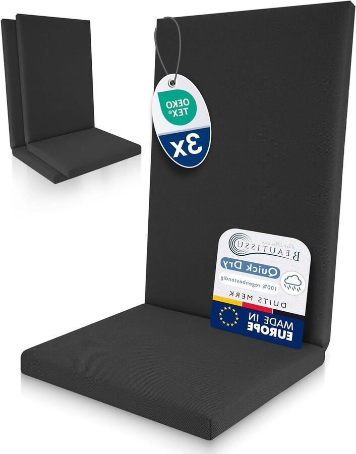 Premium Set of 3 High Backrest Seat Cushions 100% Waterproof 120x50cm UV Resistant Comfortable Anti-Slip Washable Back Cushion for Garden Chair Quick Dry Cushions for Garden Furniture