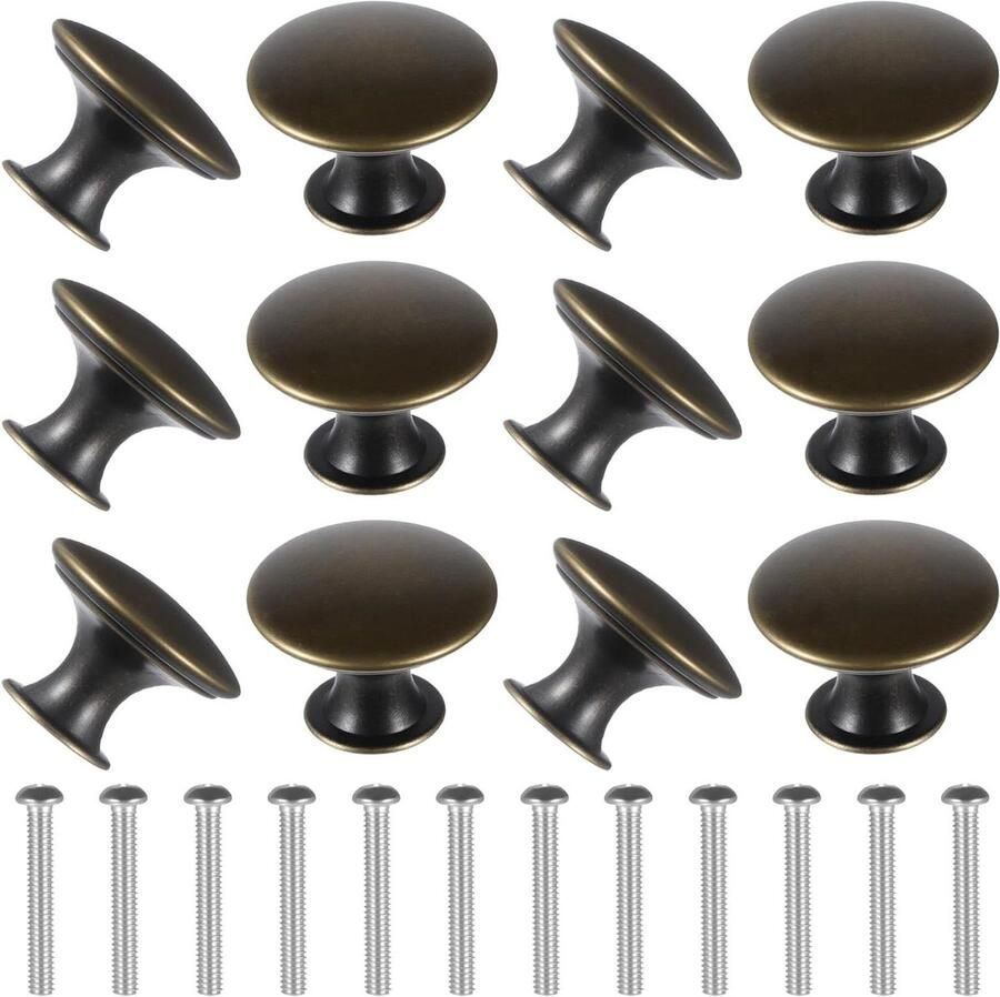 Premium Set van 12 antieke messing keukenkasthandgrepen ronde ladekast meubelkast lade handvat met schroeven voor kledingkastdeur hardware