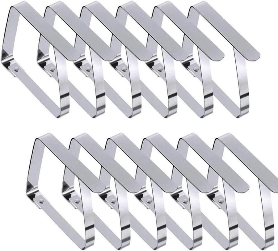 Premium Set van 12 roestvrijstalen tafelkleedclips voor dikke tafels Vierkante tafelklemmen