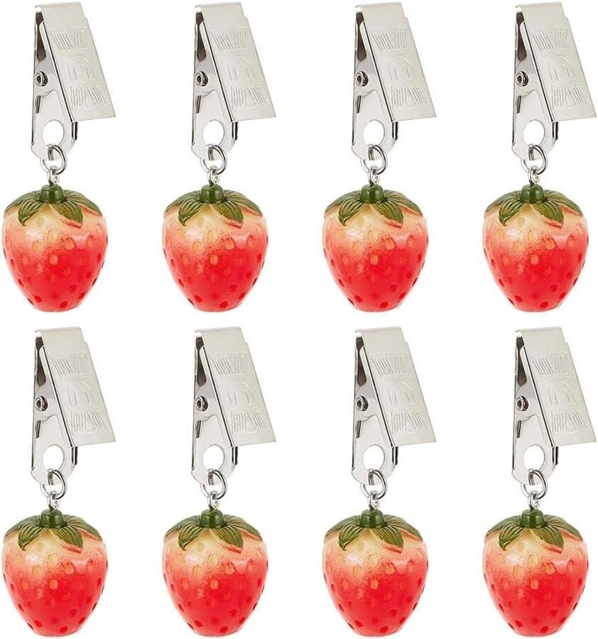 Allecto plus Aardbeien Tafelkleed Gewichten Set van 8 Handige Clips voor Tafelkleden Voor Thuis Tuin Bruiloft Camping Picknick Accessoires met Aardbei Ontwerp