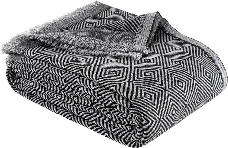 Premium sprei met franjes veelzijdige sprei voor bank bed & picknick vintage design dekbed voor slaapkamer woonkamerdeken bankdeken knuffeldeken zwart