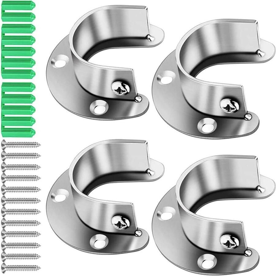 Premium Staafsteun U-vormige set Roestvrijstalen paalsokkelflenzen kledingkast kast badkamer keuken Ophangstangflensset 4 stuks 32 MM