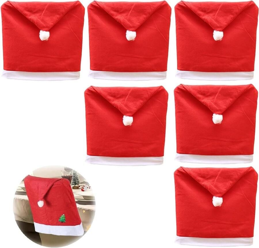 Premium Stoelhoes Kerstmis Kerstman Decoratie 6 Stuks Stoelhoezen Kerstmuts Festival Feestdecoratie