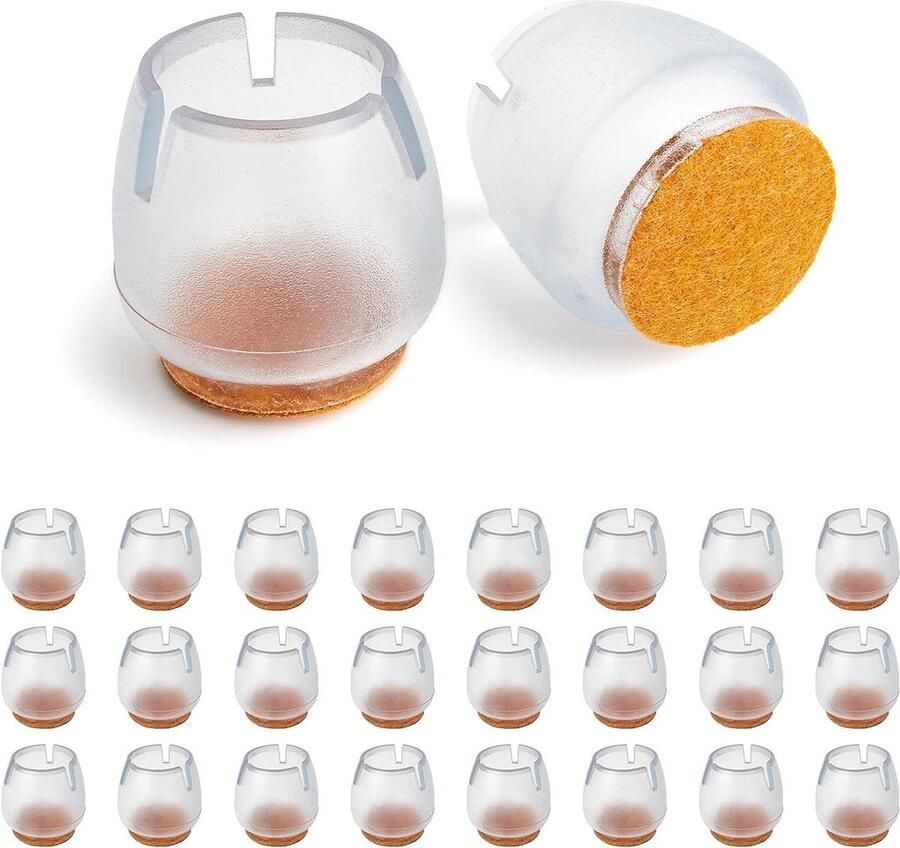 Premium stoelpootbeschermers set van 24 stuks transparant Ø 17-21 mm laminaat tegels zonder schroeven spijkerslijmen stoelpootbeschermers