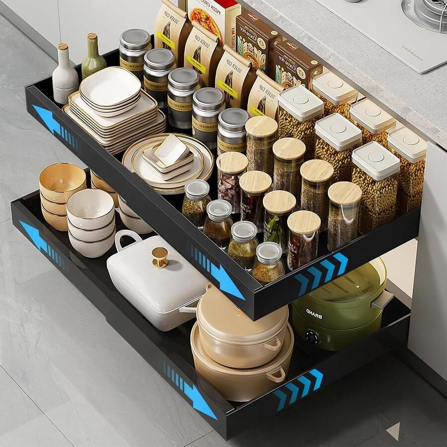 Premium Telescopische lade voor keukenkasten Uitschuifbaar Verstelbare breedte 32-52 cm Geen boren of spijkeren nodig