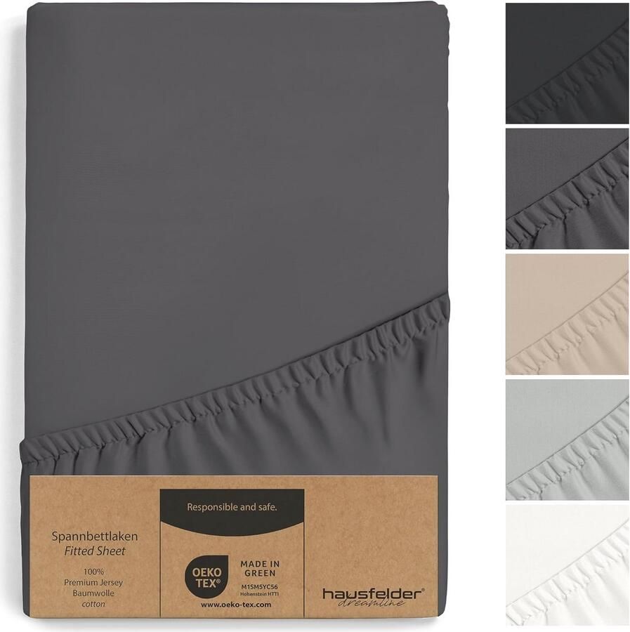 Premium Topper Hoeslaken 180x200 cm 100% Jersey Katoen Oeko-TEX Made in Green Geschikt voor Boxspring Antraciet-Zwart