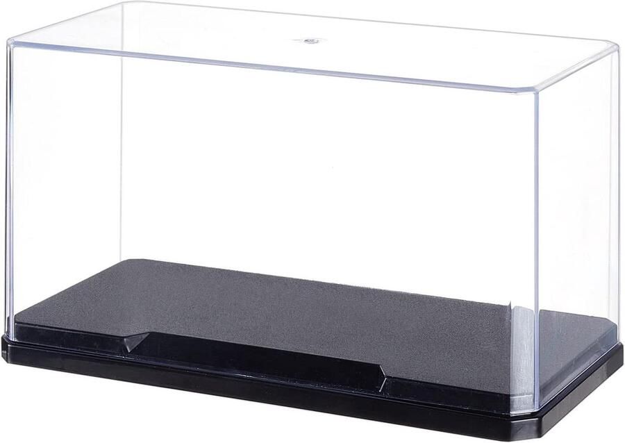 Premium Transparante Plastic Vitrine 18x9x10cm Display Stand Doos Zelf Assemblage Zwarte Basis Stofdicht Bescherming Showcase Collectie Bakstenen Blokken Modellen Opbergdoos