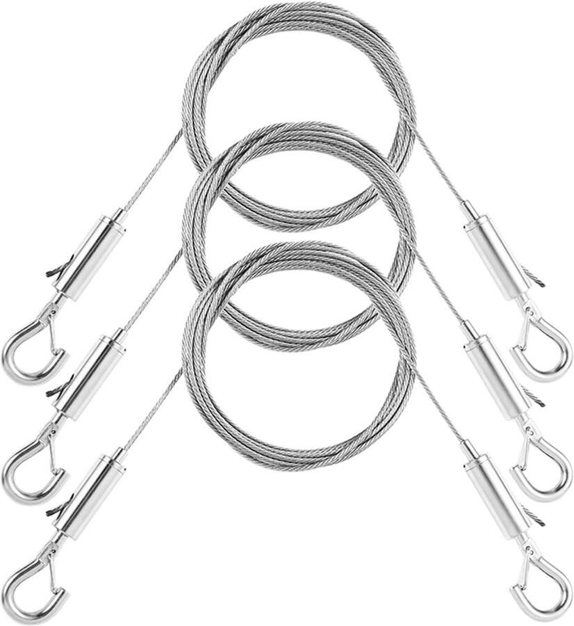 Premium Verstelbare Foto Ophangdraad Set van 3 Roestvrij Staal Draagkracht 45 lbs Inclusief D-ring 2 m x 1 5 mm Voor Spiegel Foto Lamp XY-picture-hanger-wire-3