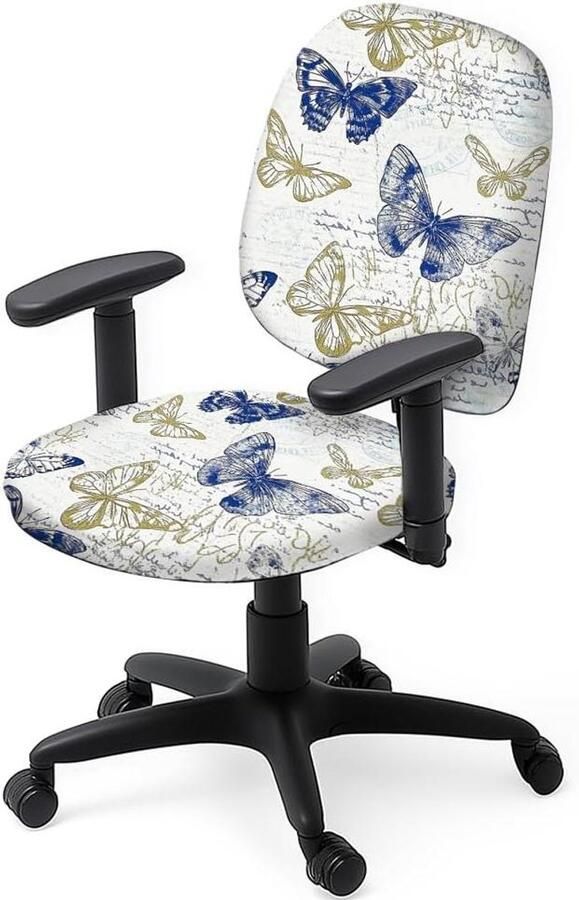 Premium Vlinderdesign Stoelhoezen voor Computer en Kantoor Set van 2 Draaibare Stoelhoes Rekbaar en Wasbaar Stofdicht Stoelbeschermer voor Draaibare Computerstoel Bureau