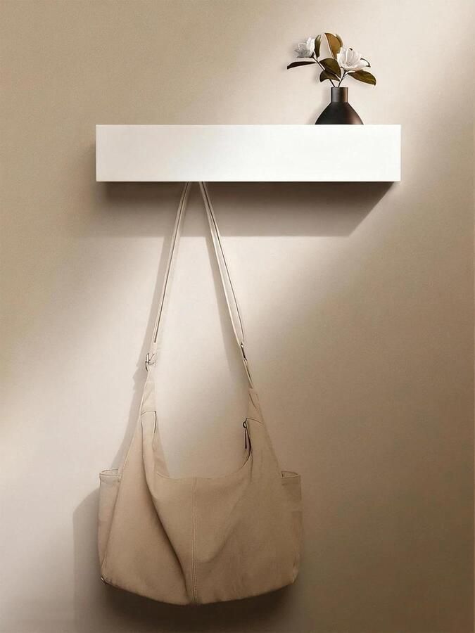 Premium Wandgarderobe met Plank en Verborgen Haken Moderne Kapstok van Hout en Metaal Witte Kledinghaken voor Hal Slaapkamer en Woonkamer