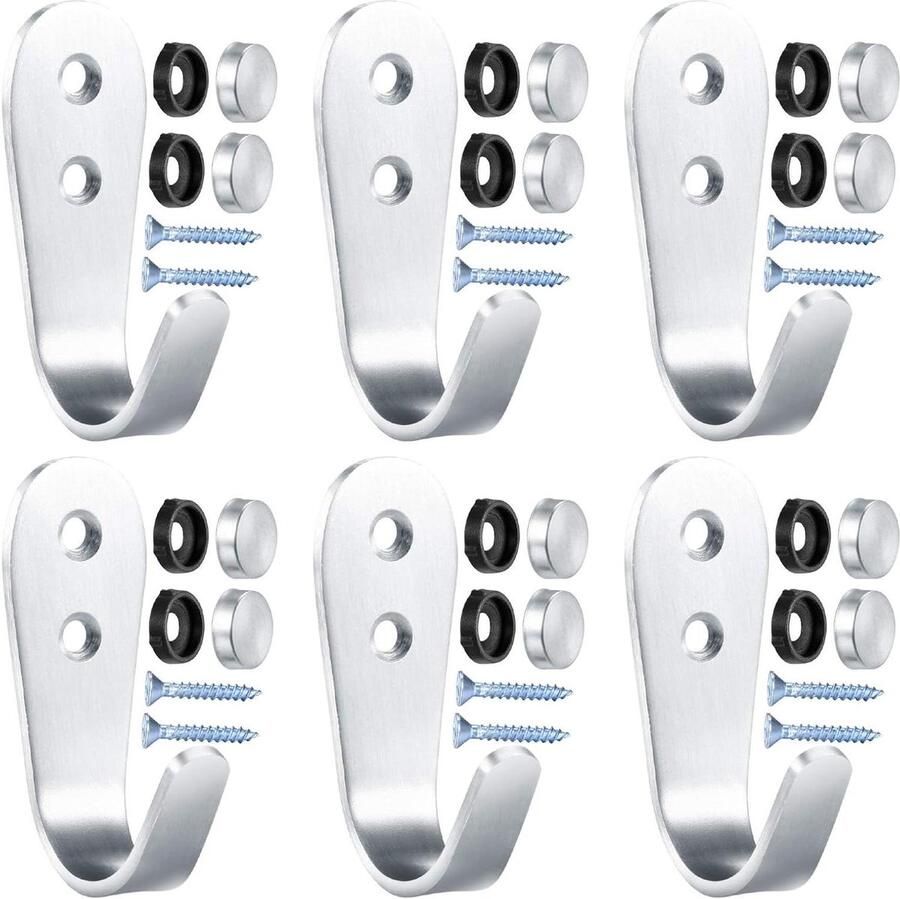 JGS Premium 6-delige Wandhaak Set van Roestvrij Staal voor Keuken en Garderobe Sleutelhaken Kledinghaken Tassenhaken – Wandgarderobe Haken met Schroeven
