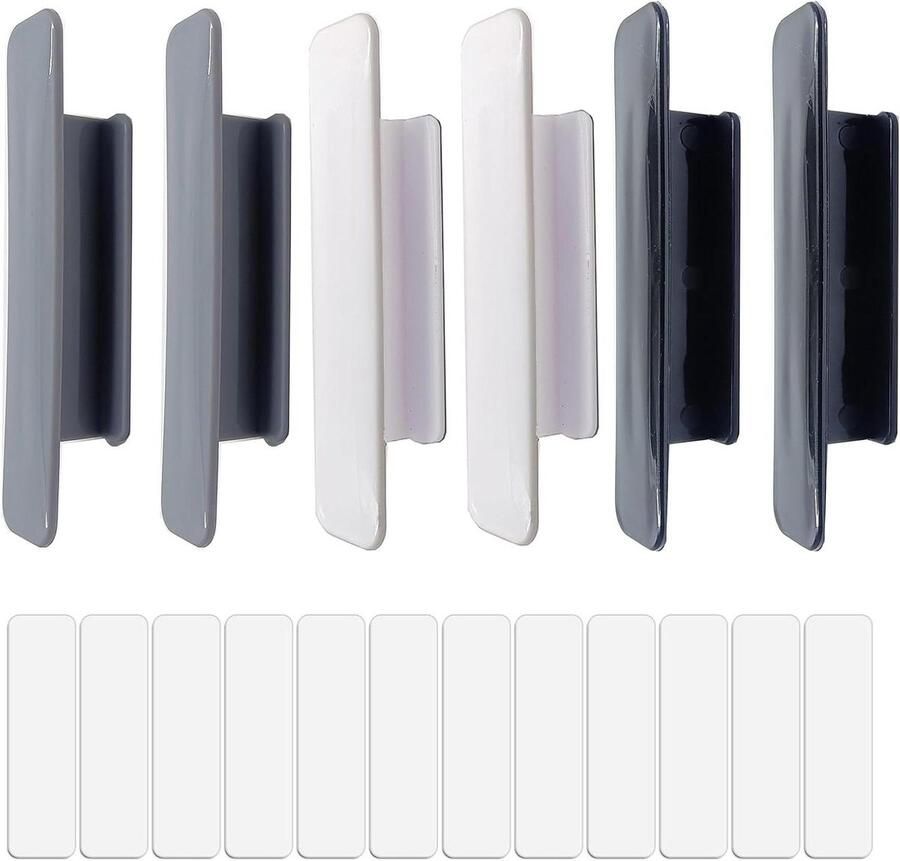 Premium Zelfklevende handgrepen voor koelkasten deuren ramen Set van 6 stuks met 12 banden In zwart wit en grijs Handig voor laden en kasten