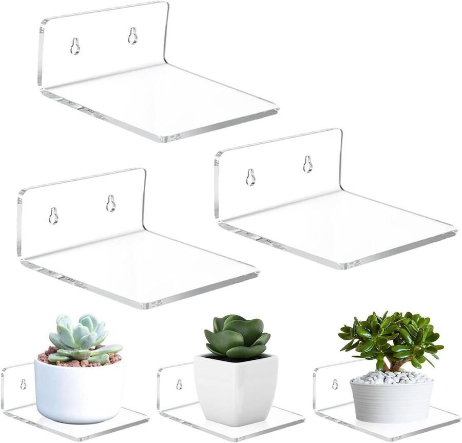 Premium Zwevende Planken Set van 3 Acryl Wandplanken 10x10 cm Speelgoedorganizer Displayrek Boekenkast Woonkamer Slaapkamer Badkamer