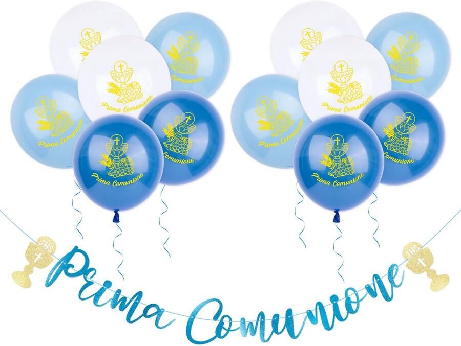 Prima Comunione Garland Paper Decoration Banner Communion Decoration Set (Blue)