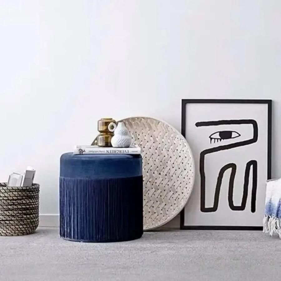 Primaro Fluwelen Kruk – Velvet Poef Stijlvolle Velvet Kruk Met Franje- Zacht Kwaliteit- Kruk voor Woonkamer Slaapkamer en Hal - Foto 2