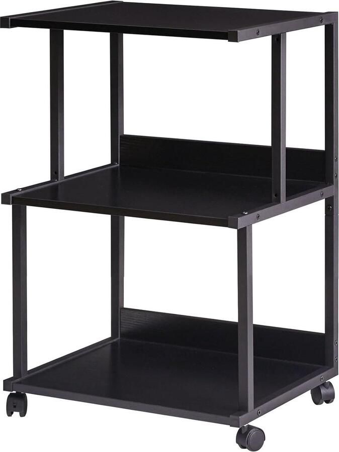 Printerstandaard met opbergplank 3-laags printertafel op wielen voor thuiskantoororganisatie rollende kar standaard voor warmtepers magnetron en minikoelkast TPS001B