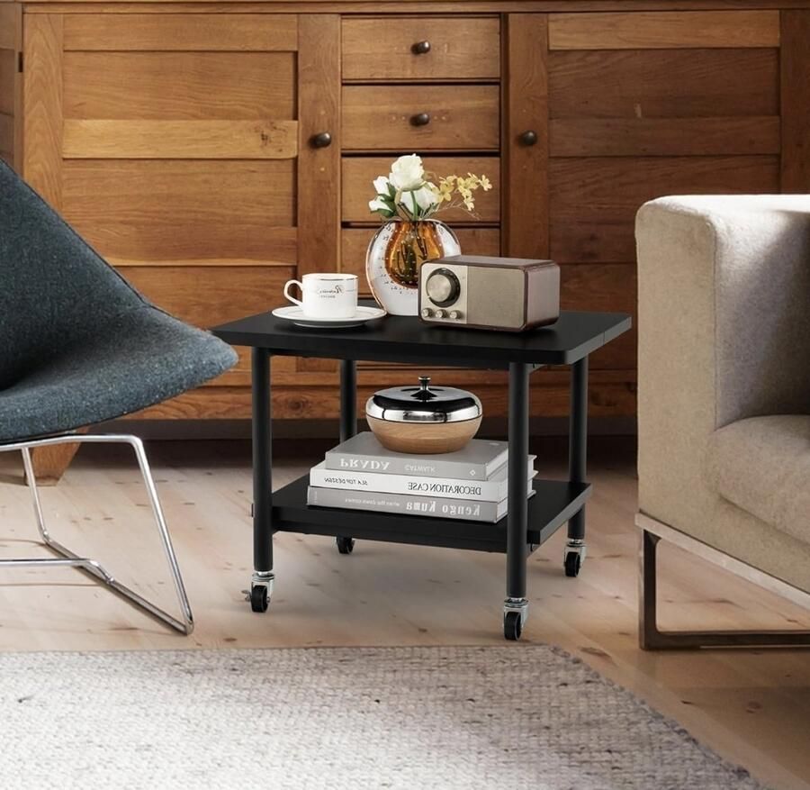 Printertafel met wielen printerstandaard 2-laags trolley rolkast printerstandaard rolplank houten bijzettafel