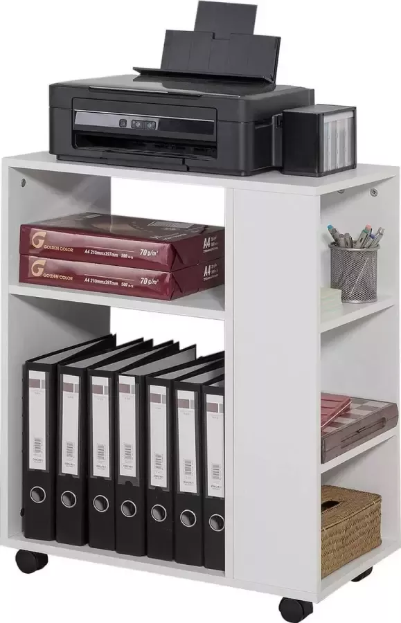 Printertafel op zwenkwielen Bijzettafel bijzetwagen documentwagen Wit