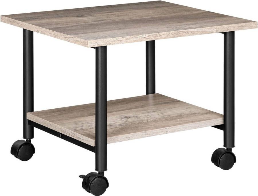 Printertafel printerwagen met vergrendelbare wielen rolbaar met 2 niveaus printerhouder industrieel design rolcontainer voor kantoor fax greige en zwart