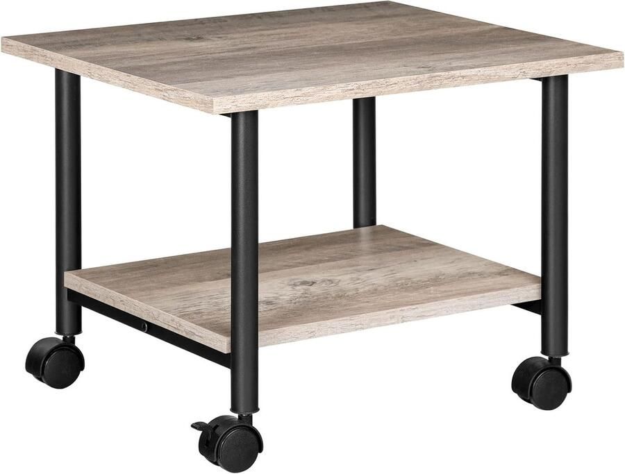 Retadou Printertafel printwagen met vergrendelbare wielen printerstandaard rolbaar met 2 niveaus printerhouder industrieel design rolcontainer voor kantoor fax greige en zwart