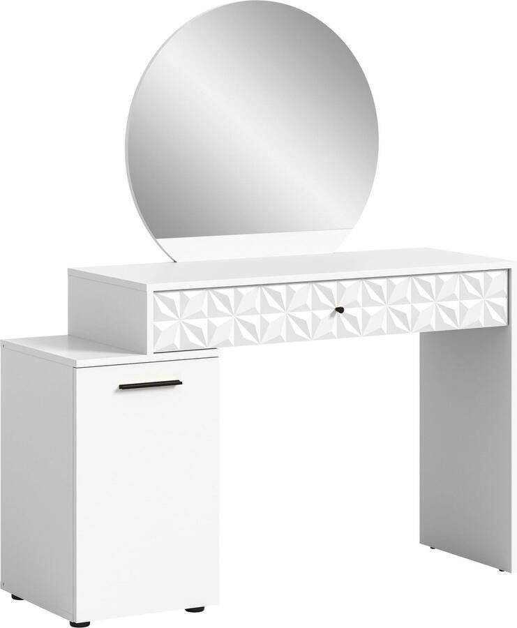 Rootz Living Rootz Prisma Kaptafel in Wit Hoogglans Bureau Cosmetische Tafel 1 Deur 1 Lade Ruimtebesparend 117cm x 138cm x 42cm