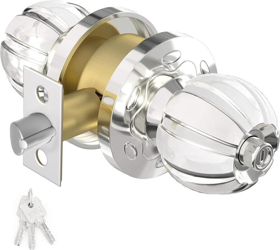 Privacy Deurknop Zinklegering Pompoenvorm Omkeerbare Binnendeurknop met Slot en Sleutels Slaapkamer Badkamer Zilver
