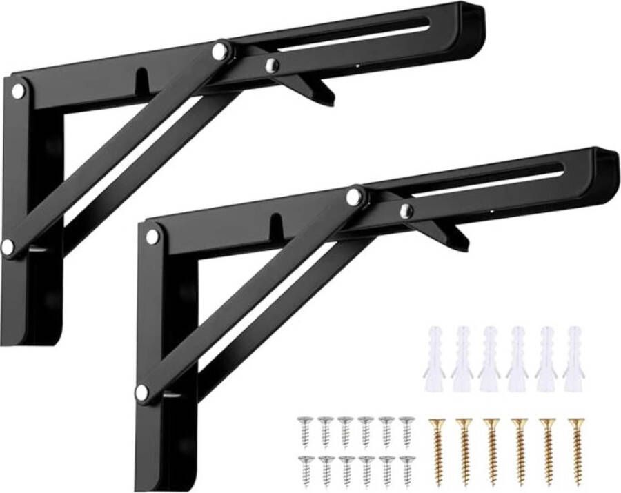 Prof Zwarte Vouwconsole 250 mm 2 stuks klapconsole zware last tafel klapkast klaptafel muur klapplankhouders draagvermogen 50 kg voor ruimtebesparende huis keuken klaptafel wandmontage. Zwart