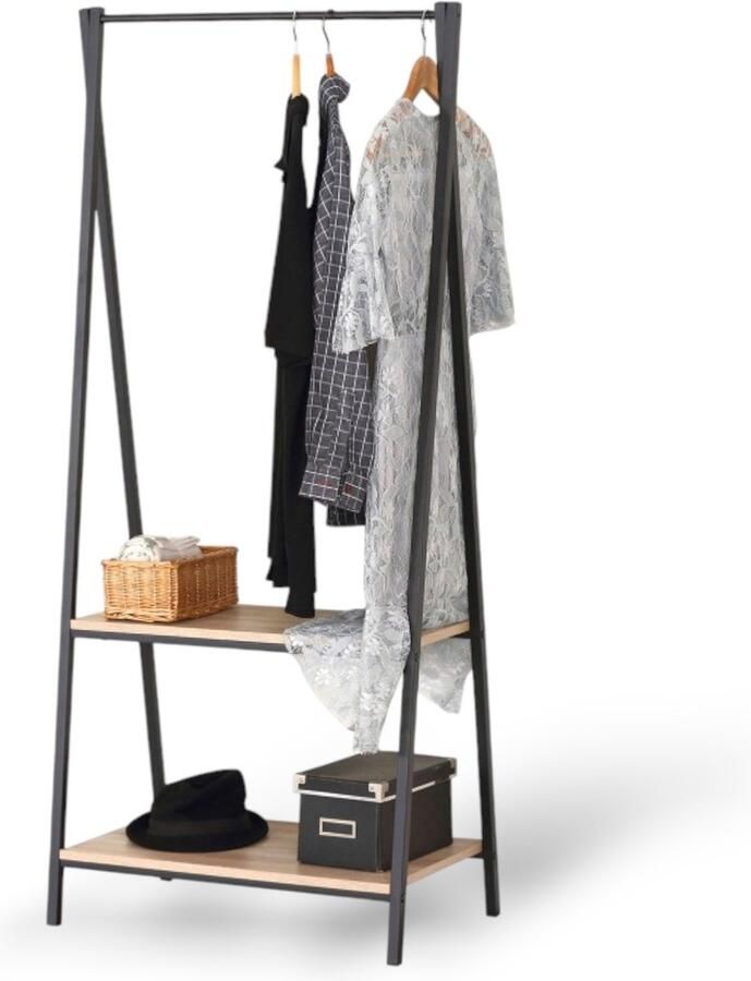 Professioneel Kledingrek (EXTRA STEVIG) Hout Zwart 150 cm 1 Stang(en) Garderoberek Totale draagkracht 80kg Hoogwaardige Kwaliteit