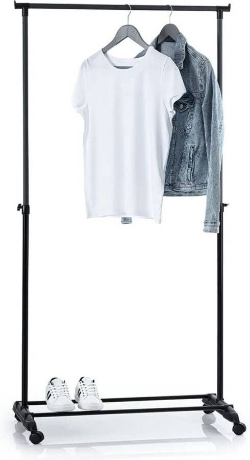Professioneel Kledingrek Op Met Wielen Zwart 160 cm 1 Stang(en) Telescopische kapstok Hoogt verstelbaar Single Mobiel Garderoberek Totale draagkracht 20kg Hoogwaardige Kwaliteit - Foto 2
