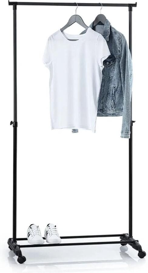 Professioneel Kledingrek Op Met Wielen Zwart 160 cm 2 Stang(en) Telescopische kapstok Hoogt verstelbaar Dubbel Mobiel Garderoberek Totale draagkracht 30kg Hoogwaardige Kwaliteit - Foto 2