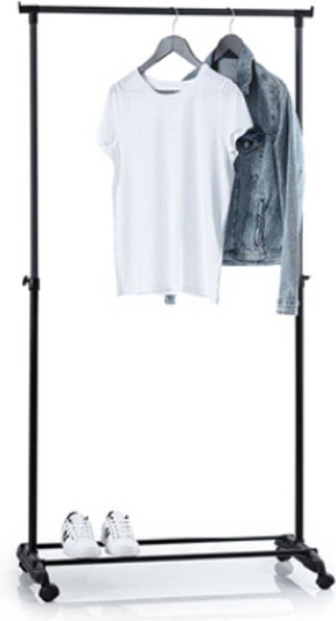 Professioneel Kledingrek Op Met Wielen Zwart 160 cm 1 Stang(en) Telescopische kapstok Hoogt verstelbaar Single Mobiel Garderoberek Totale draagkracht 20kg Hoogwaardige Kwaliteit - Foto 2