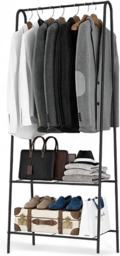 Professioneel Kledingrek Op Met Wielen Zwart 160 cm 2 Stang(en) Telescopische kapstok Hoogt verstelbaar Single Mobiel Garderoberek Totale draagkracht 60kg Hoogwaardige Kwaliteit - Foto 2