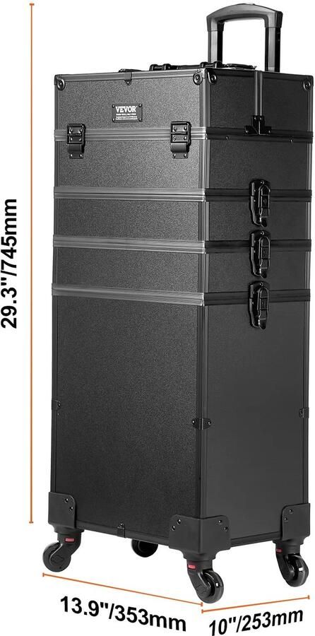 Professionele Aluminium Make-up Koffer – Extra Groot – Opvouwbaar Werkstation met Ondersteunende Poten – LED Spiegel & Bluetooth – Verrijdbare Make-up Trolley – Type B – Zwart