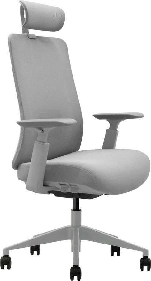 Professionele Ergonomische Bureaustoel Vane HS met Hoofdsteun en 1335-EN certificaat Mesh Rugleuning Gestoffeerde Ziting Grijs en Multifunctionele Wielen