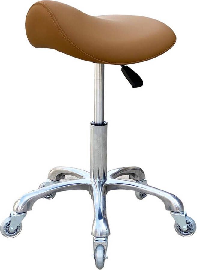Professionele Zadelkruk met Wielen Ergonomische Draaibare Hoogte Verstelbare Kliniek Tandarts Schoonheidssalon Tattoo Thuiskantoor (Camel)