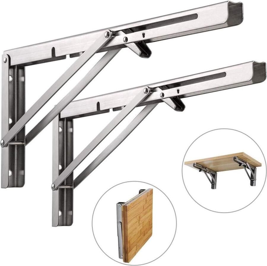 Senza Marchio Professionele zware belasting roestvrij staal klapconsole tafel klapplankhouders voor banken en planken 500 mm 2 stuks