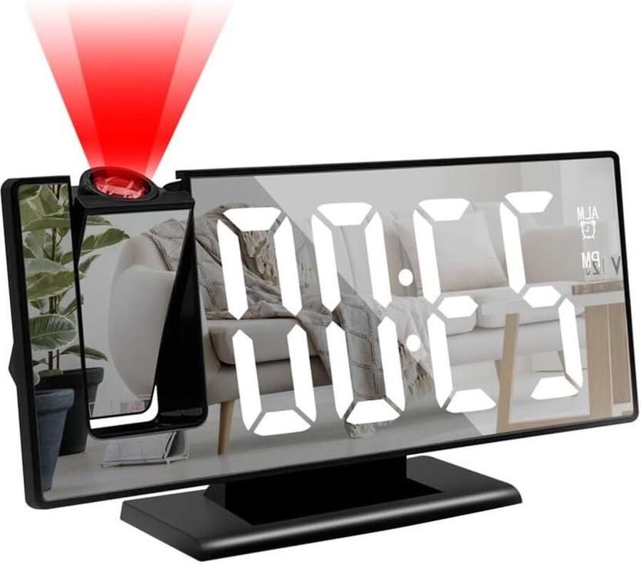 Projectiewekker met LED-display helderheid instelbaar 180 graden rotatie snooze-wekker nachtkastje kantoor huis