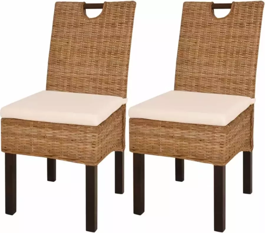 Prolenta Premium Eetkamerstoel Kubu 2 stuks rattan mangohout Fauteuil Fauteuils