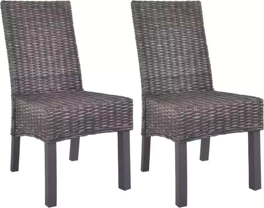 Prolenta Premium Eetkamerstoelen 2 st kubu rattan en mangohout bruin Fauteuil Fauteuils