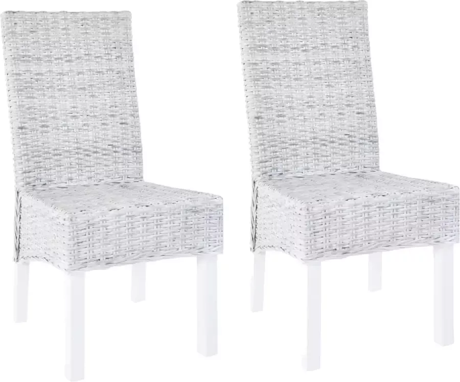 Prolenta Premium Eetkamerstoelen 2 st kubu rattan en mangohout lichtbruin Fauteuil Fauteuils