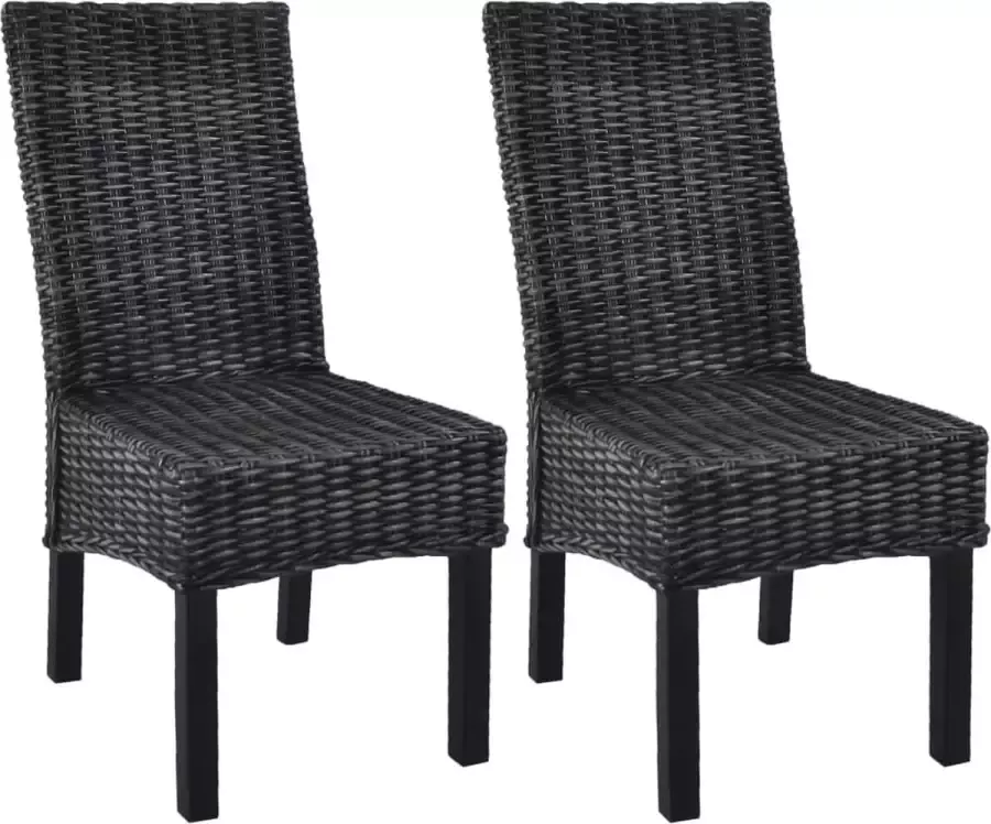 Prolenta Premium Eetkamerstoelen 2 st kubu rattan en mangohout zwart Fauteuil Fauteuils