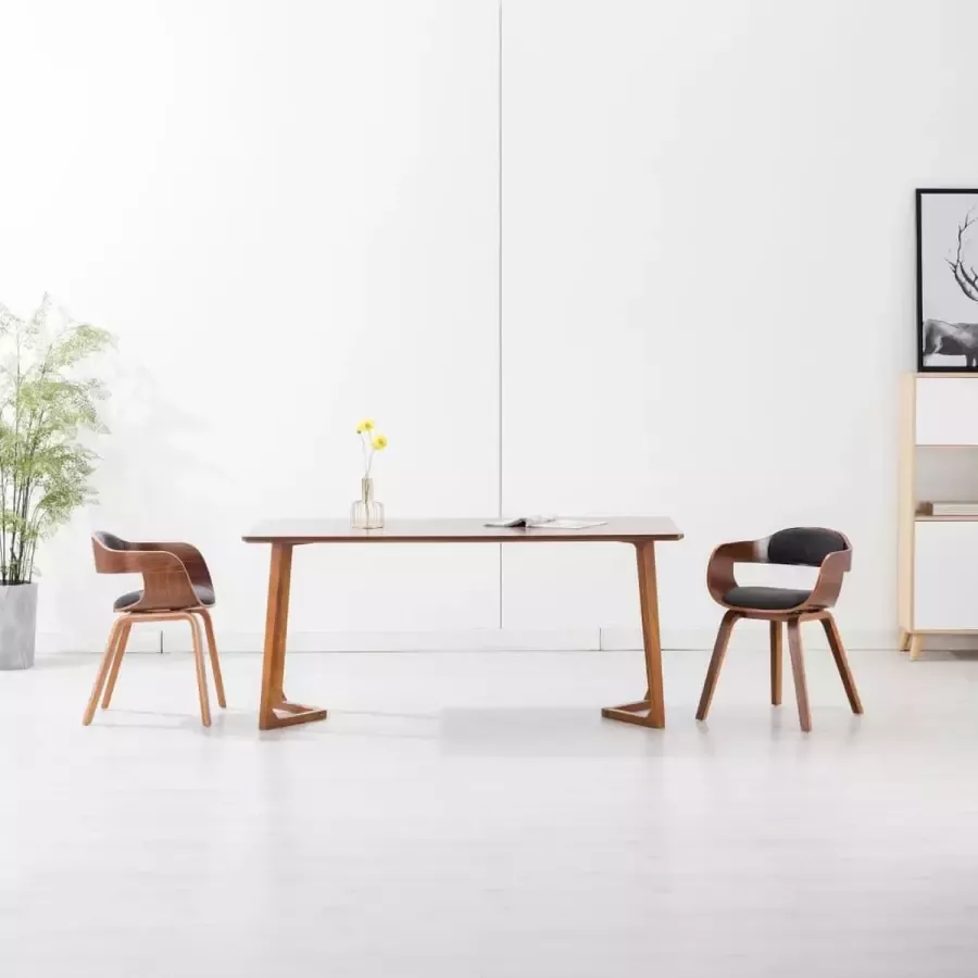 Prolenta Premium Eetkamerstoelen 2 st stof en gebogen hout donkergrijs