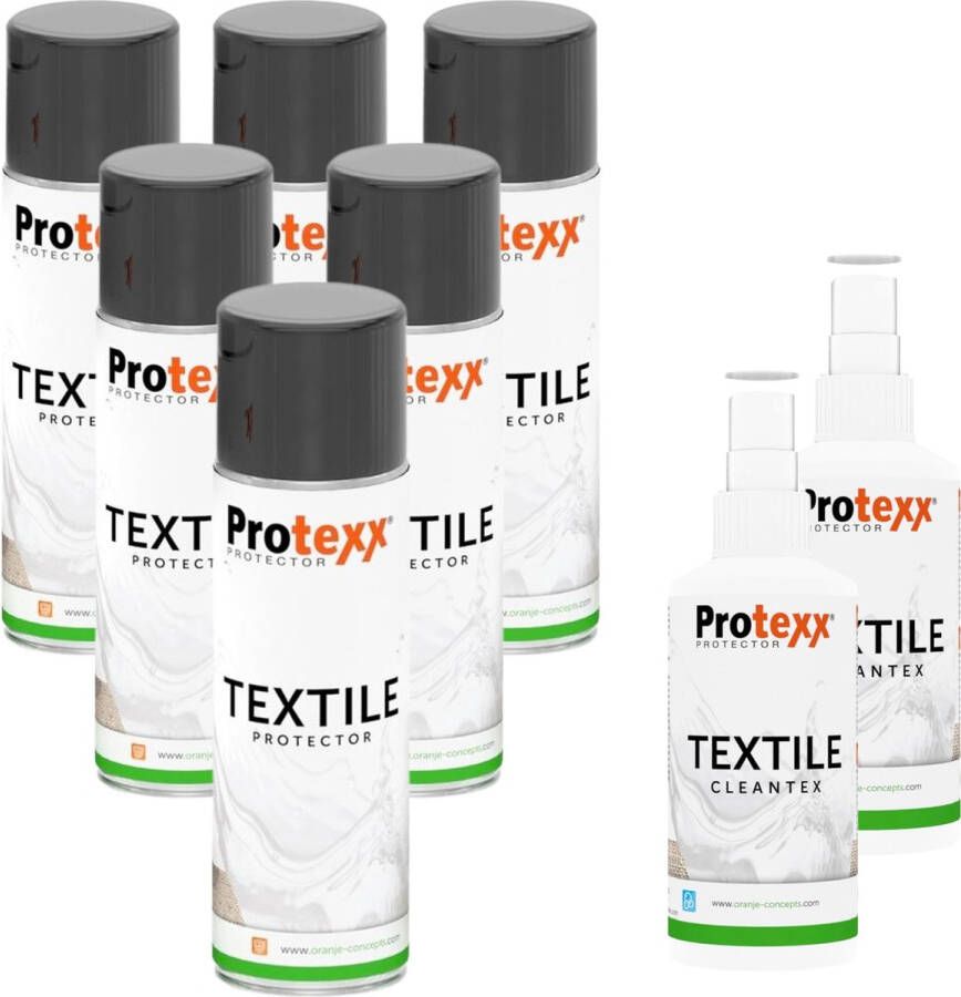 Protexx Set 6x Textile Protector 250ml + 2x Textile Cleantex Vlekkenspray 100ml