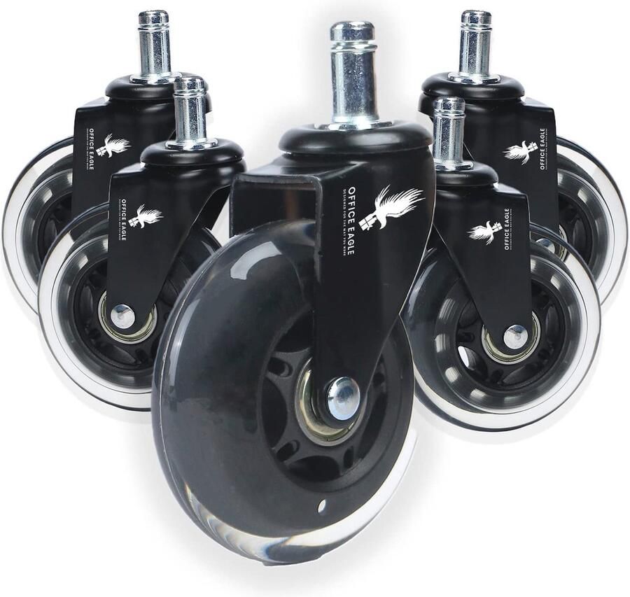 Bureaustoelwielen Set van 5 voor Harde Vloeren Geschikt voor 11 mm & 22 mm Fluisterstil en Slijtvast